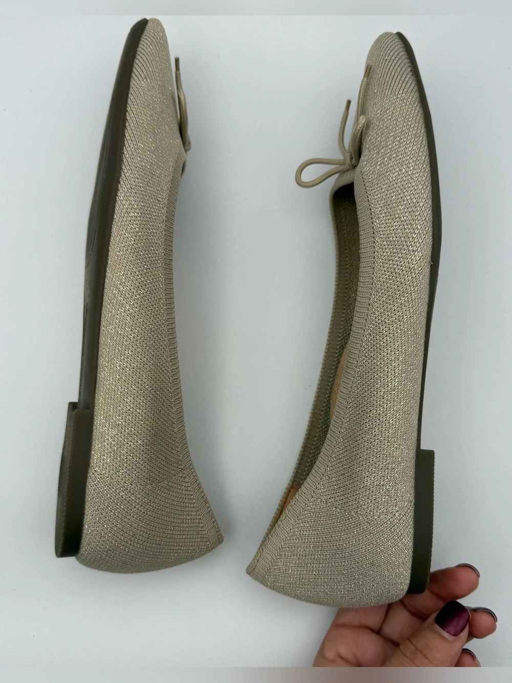 Vionic Klara Knit Ballet Flat Neutral Comfortable Ortho Gold Bow Shimmer 7.5 Y2K